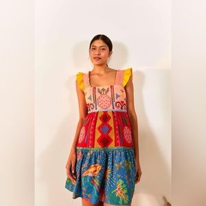 FARM Rio Color Block Embroidered Mini Dress (Size XL)